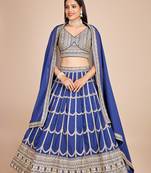 Blue Faux Georgette Embroidered Trendy Lehenga Choli