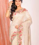Crush tissue silk with cross stich embroidery border saree(silver)