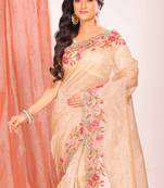 Crush tissue silk with cross stich embroidery border saree(gold)