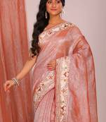 Crush tissue silk with parsi embroidery border saree (brown bread)