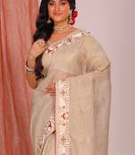 Crush tissue silk with parsi embroidery border saree (silver)