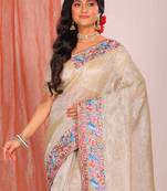 Crush tissue silk with parsi embroidery border saree (gold)