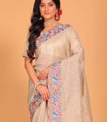 Crush tissue silk with parsi embroidery border saree (silver)