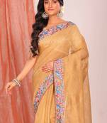 Crush tissue silk with parsi embroidery border saree (metallic)