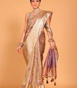 Crush tissue silk with rich border embroidery saree (golden brown)