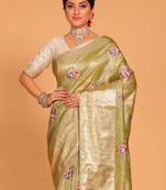 Crush tissue silk with rich border embroidery saree (yellow)