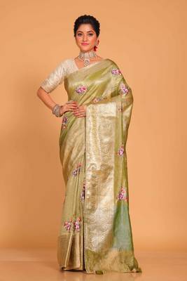 Crush tissue silk with rich border embroidery saree (yellow) 2