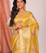 Crush tissue silk with rich border embroidery saree( yellow)