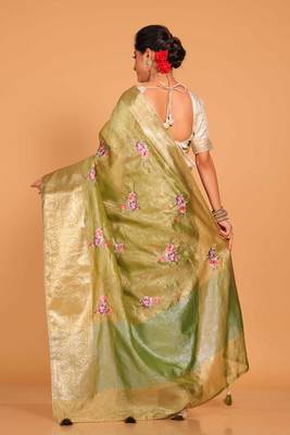 Crush tissue silk with rich border embroidery saree (yellow) 4