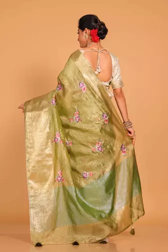 Crush tissue silk with rich border embroidery saree (yellow)