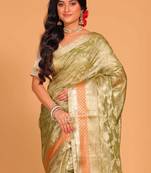 Crush tissue silk saree(green)