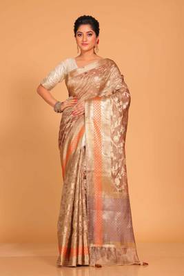 Crush tissue silk saree(golden brown) 2