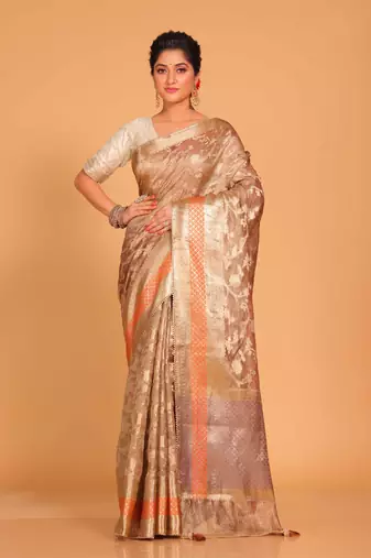 Crush tissue silk saree(golden brown)