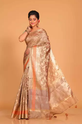 Crush tissue silk saree(golden brown)