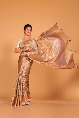 Crush tissue silk saree(golden brown) 4