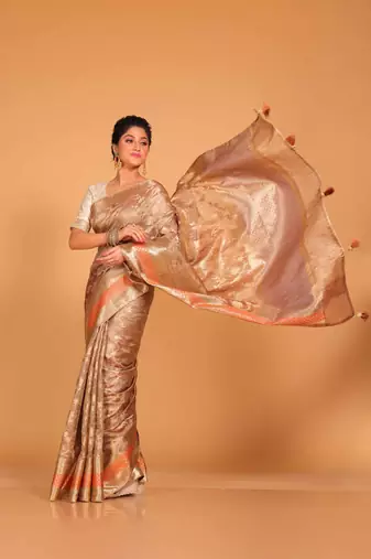 Crush tissue silk saree(golden brown)