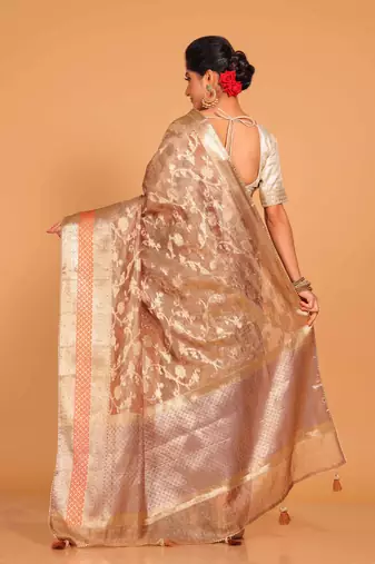 Crush tissue silk saree(golden brown)