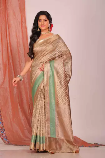Crush tissue silk saree(golden brown)