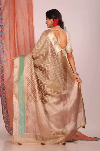 Crush tissue silk saree(golden brown)