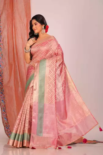Crush tissue silk saree(rani)