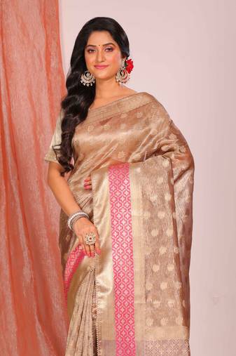 Crush tissue silk saree(golden brown)