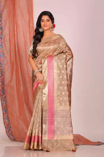 Crush tissue silk saree(golden brown)