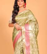 Crush tissue silk saree(green)
