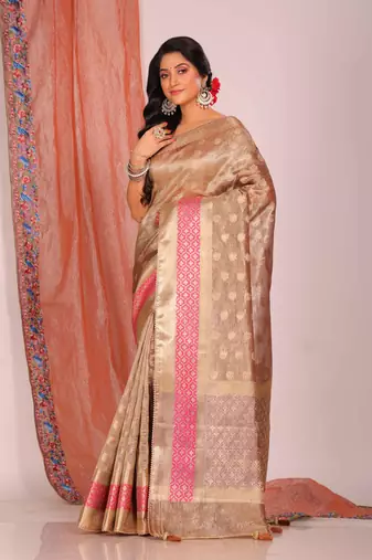 Crush tissue silk saree(golden brown)