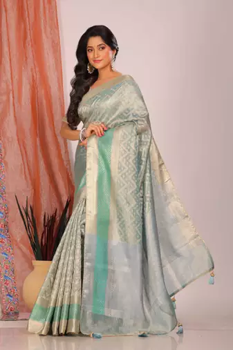 Crush tissue silk saree(sky blue)