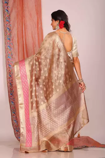 Crush tissue silk saree(golden brown)
