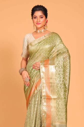 Crush tissue silk saree(green)