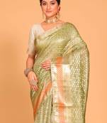 Crush tissue silk saree(green)