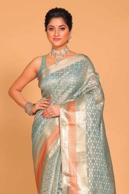 Crush tissue silk saree(sky blue) 1