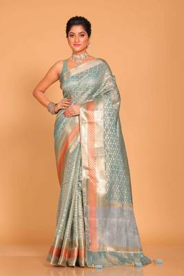 Crush tissue silk saree(sky blue) 2