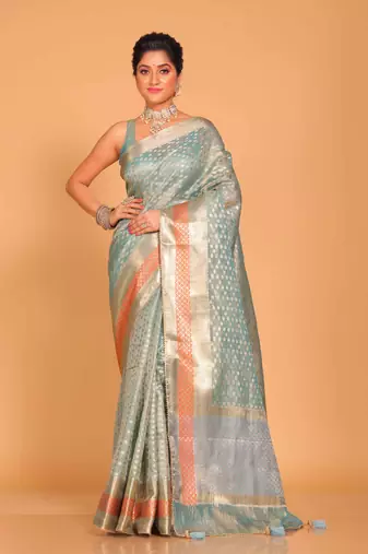 Crush tissue silk saree(sky blue)