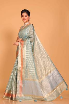 Crush tissue silk saree(sky blue) 3