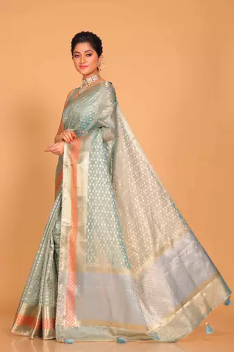 Crush tissue silk saree(sky blue)