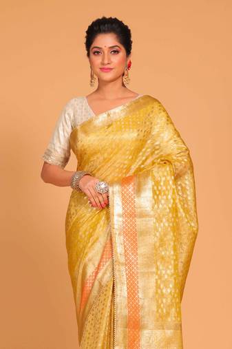Crush tissue silk saree(yellow)