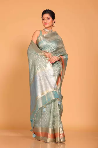 Crush tissue silk saree(sky blue)