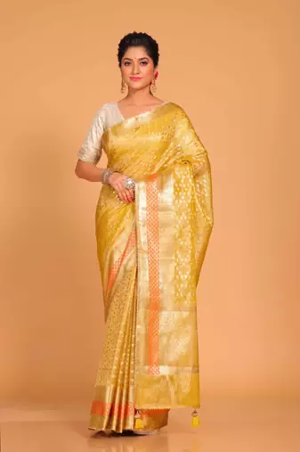 Crush tissue silk saree(yellow)