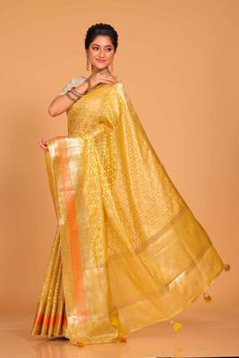 Crush tissue silk saree(yellow) 3