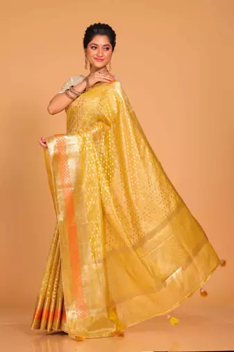 Crush tissue silk saree(yellow)