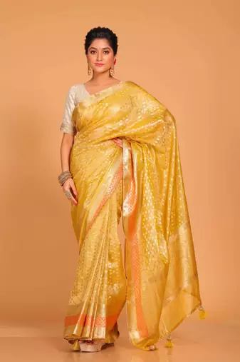 Crush tissue silk saree(yellow)