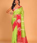 South silk woven saree (green and rani)