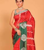 South silk woven saree (marron and green)
