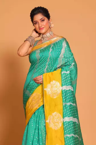 South silk woven saree (sky blue and yellow)