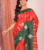 South silk woven saree (marron and green)