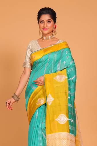 South silk woven saree (sky blue and yellow)