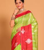 South silk woven saree (green and rani)