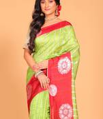 South silk woven saree (green and rani)